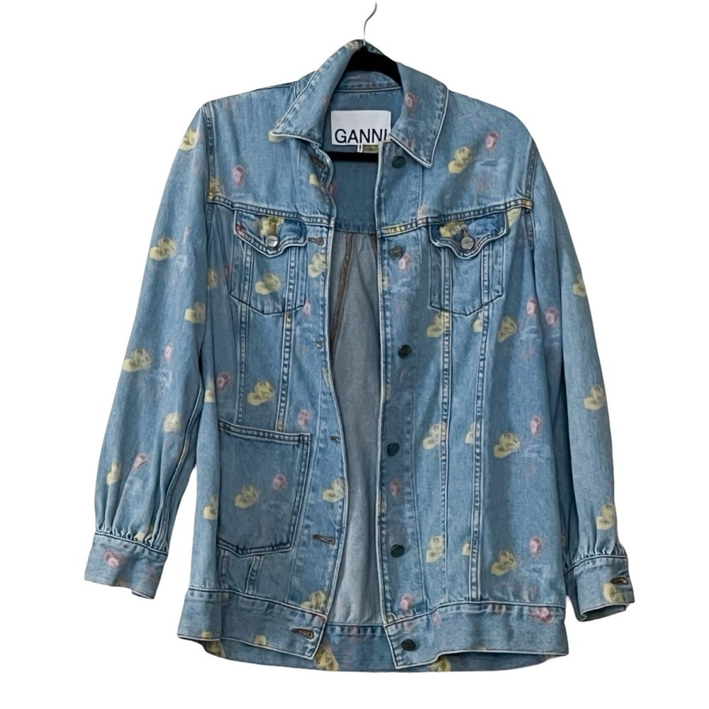 GANNI Oversized Floral Cotton Denim Jacket XS - Picture 2 of 9